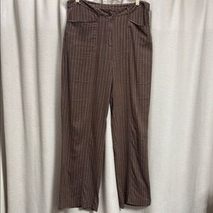 Sundance Linen Trouser women’s pants SZ 6 brown pinstriped wide leg slouchy boho